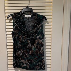 Kasper Women's Cowl Neck Tank Top - Black, Gray and Green Pattern